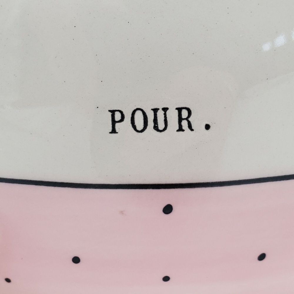 Rae Dunn by Magenta POUR Teapot Polka Dot Pink Typewriter‎ Font - Picture 2 of 10